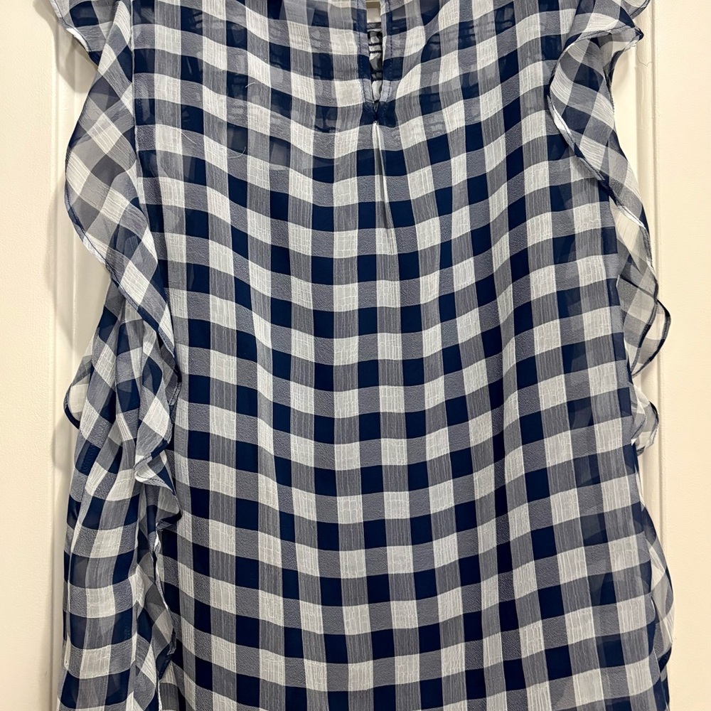 Blue and White Checkered Women's Top - Picture 3 of 5